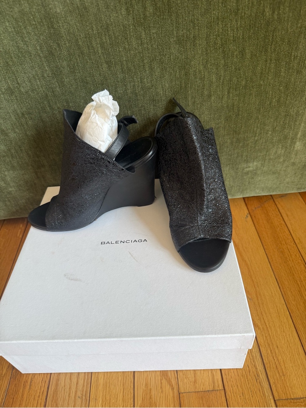 Balenciaga crackle lamb skin peek toe wedge - Women's - Picture 2 of 4